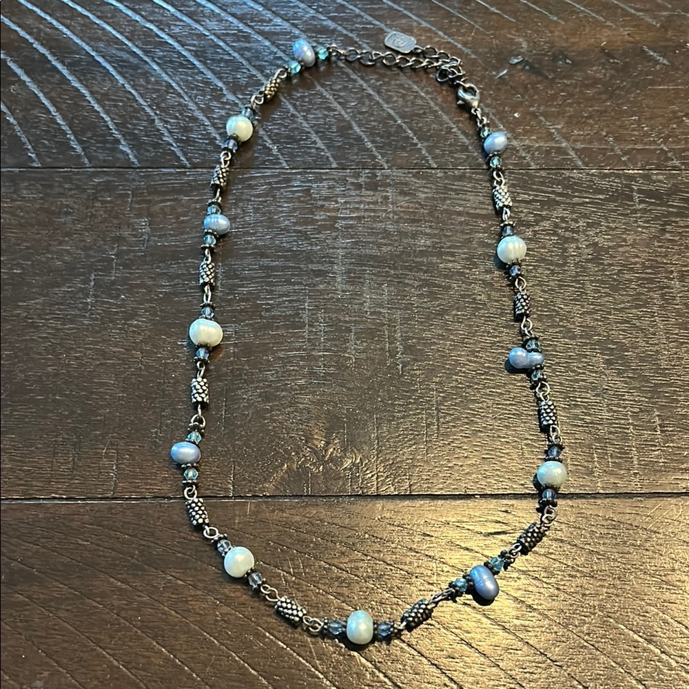 Elegant You And Blue and Silver faux Pearl Necklace